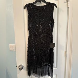 NWT black beaded flapper style dress